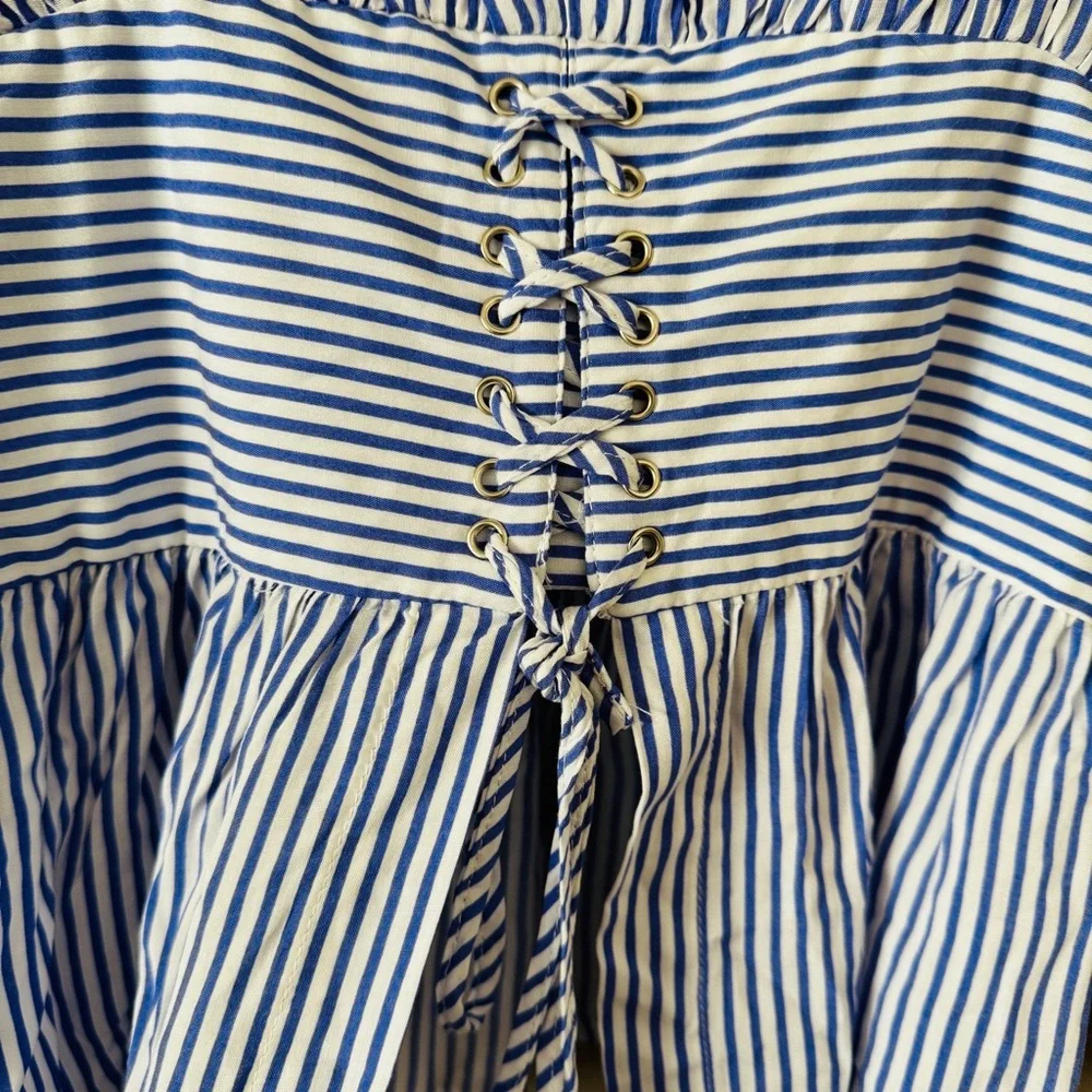 NWT Umgee Striped Puffed Sleeve Corset Top with Scoop Back Blouse Size S - Picture 5 of 9